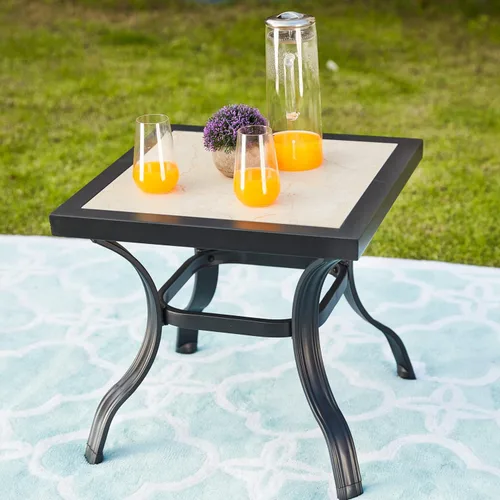 LOKATSE HOME Mesa de comedor cuadrada de 21 pulgadas para patio, patas de acero de metal con parte superior de cerámica, color negro