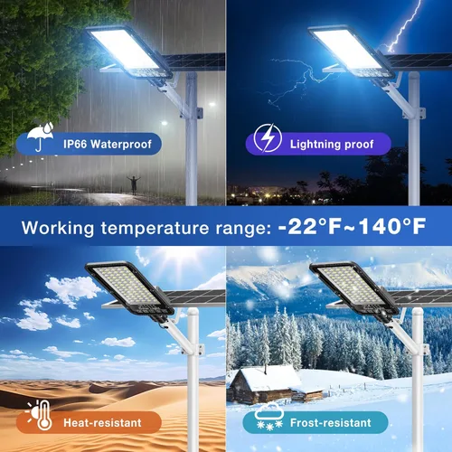 Miniatura 7 de OKPRO Luces solares de calle de 12000 W para exteriores, 6500 K, luces de estacionamiento comercial del atardecer al amanecer, impermeable, funciona