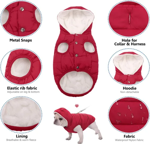 Miniatura 4 de SAWMONG Abrigo de invierno impermeable para perro, chaqueta cálida con forro polar para perro con capucha, abrigo resistente al viento, chaleco
