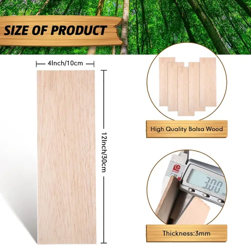 Miniatura 2 de Namalu 10 paquetes de hojas de madera de balsa de 12 x 4 x 0,12 pulgadas - 3 mm de espesor, tablas de madera sin acabar para manualidades, casa