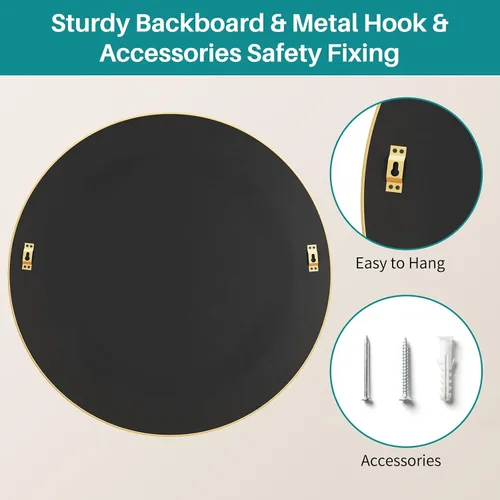 Miniatura 6 de Espejo de pared dorado redondo grande – Espejo de marco de diseño acanalado texturizado de 31 pulgadas, moderno espejo de acento de rayos solares