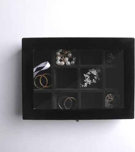 Miniatura 5 de Frebeauty Bandeja organizadora de joyas con tapa transparente, 12 rejillas de terciopelo con tapa transparente, vitrina de joyería, caja de joyería