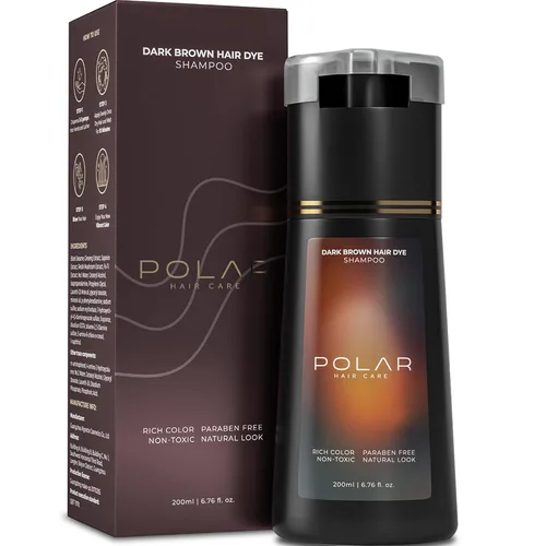 POLAR HAIR CARE Kit de Champú Tinte de Cabello Natural Vegano Semipermanente para Cabello Canoso, Mujeres y Hombres (Marrón Oscuro), EE.UU. 6.76 Fl