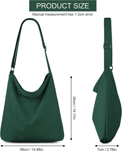 Miniatura 7 de Kememo Bolso Hobo de pana con cremallera, bolsa de hombro de gran capacidad, bolsa de compras para mujer