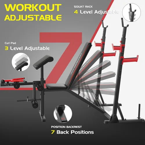 Miniatura 2 de OPPSDECOR 900LBS Weight Bench Set with Squat Rack Preacher Curl Weight Bench with Leg Extension Bench Press Set Workout Bench for Home Gym Full Body