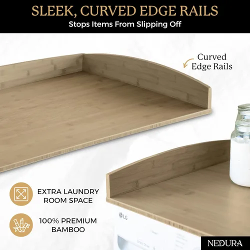 Miniatura 6 de Nedura Encimera de Lavadora y Secadora con Almohadillas Antivibración y Rieles de Borde Curvo, Encimera de Lavandería de Bambú Premium, Cubierta