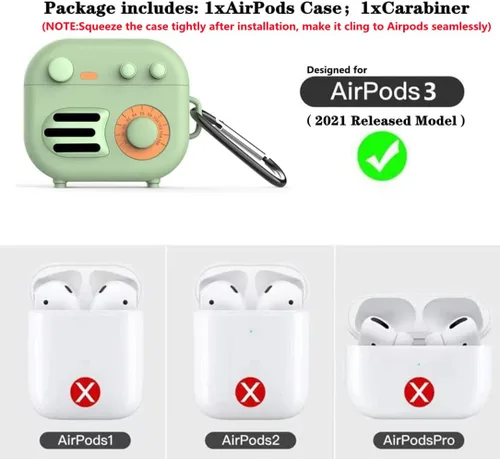 Miniatura 7 de KAIJIA - Bonita funda para Apple AirPods 3ª generación 2021 con llavero, divertido diseño de radio retro de dibujos animados en 3D, funda protectora