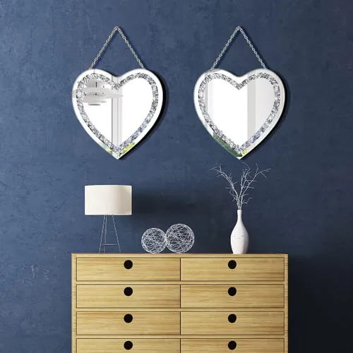 Miniatura 3 de DMDFIRST Juego de 2 espejos de vidrio plateado en forma de corazón 12x12 pulgadas con decoración de diamantes estrellados en cadena para decoración