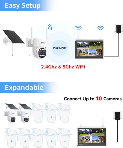Miniatura 8 de Cámara de seguridad inalámbrica para exteriores con monitor, 2 cámaras PTZ de doble lente 10X con zoom híbrido para vigilancia del hogar, visión