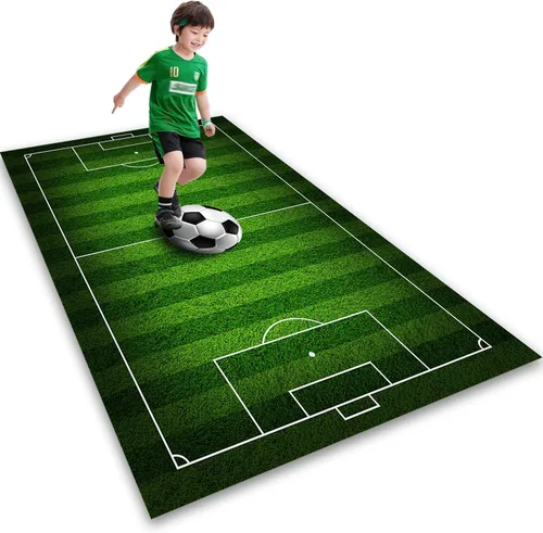 Alfombra de campo de fútbol infantil de 2.6 x 4 pies para dormitorio de niños, alfombra de campo de fútbol verde antideslizante, alfombra de juegos