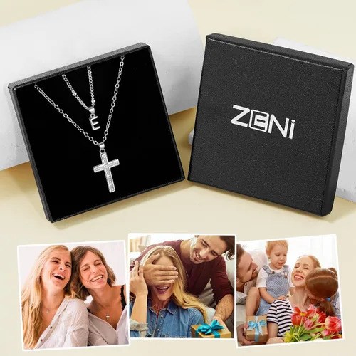 Miniatura 7 de ZENI Delicados collares de cruz para mujer, chapado en oro de 14 quilates, cadena en capas con dije de inicial, circonita cúbica, cruz de fe