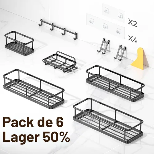 Miniatura 2 de YASONIC Organizador de ducha con adhesivo, 100% a prueba de óxido con soporte para jabón, paquete de 6 estantes de ducha de gran capacidad