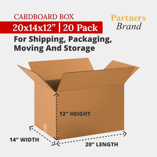 Miniatura 2 de PARTNERS BRAND Cajas de cartón corrugado de 20 x 14 x 12 pulgadas, tamaño mediano de 20 pulgadas de largo x 14 pulgadas de ancho x 12 pulgadas