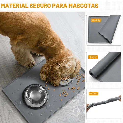 Miniatura 5 de Hubulk Tapete de alimentación para perros, 100% impermeable, de silicona de grado alimenticio, mantel individual para alimentos y agua para Gris