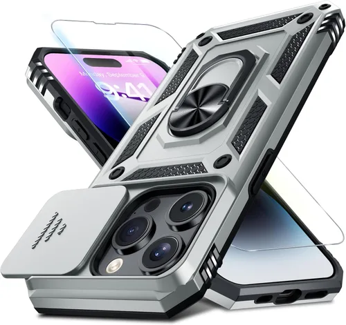 Miniatura 64 de Janmitta - Funda para iPhone 14 Pro con cubierta deslizante para lente de cámara incorporada + protector de pantalla, funda de cuerpo completo