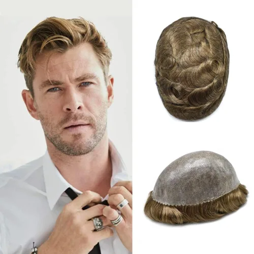 Miniatura 15 de Toupee - Sistema de reemplazo de cabello humano para hombre, 0.004 in, inyectado, piel de polietileno, piezas de pelo para hombre, 6 x 8 pulgadas