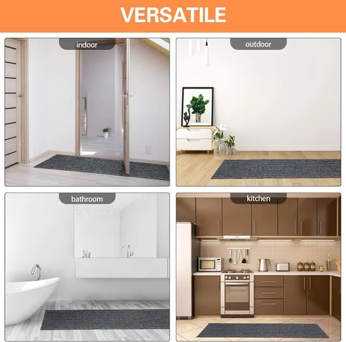 Miniatura 7 de Nuanchu A Roll - Tapete grande semiacabado a rayas, impermeable, con forro de goma, para interiores y exteriores, para clima húmedo, rascador de Gris