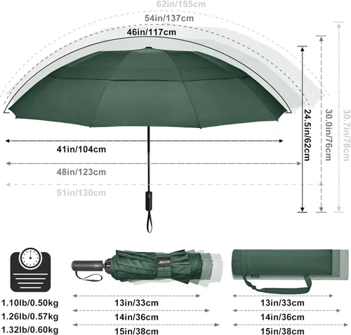 Miniatura 99 de G4Free Paraguas de golf grande de 42/46/54/62 pulgadas, paraguas compacto de viaje inverso, 10 varillas, resistente al viento para lluvia, doble