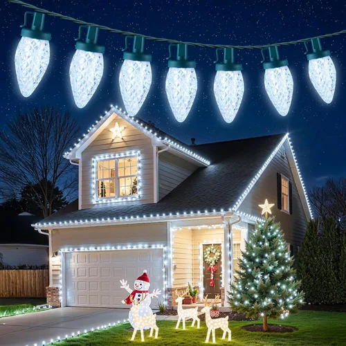 Miniatura 13 de Luces LED C9 de Navidad para exteriores, 97 pies, 150 LED, impermeables, decoraciones navideñas de fresas, luces de cadena, enchufables, luces