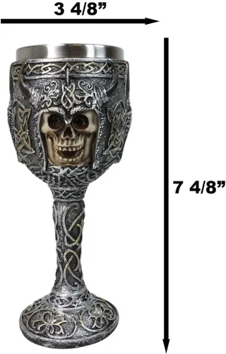 Miniatura 6 de Ebros - Calavera vikinga berserker con casco con cuernos de bisonte, copa de vino de 7 onzas con patrones de nudos celtas, taza de cáliz vintage