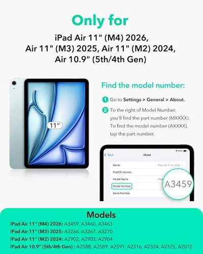 Miniatura 2 de ESR Funda para iPad Air de 11 pulgadas M3/M2 (2025/2024), Funda para iPad Air de 5ª/4ª generación (2022/2020) de 10.9 pulgadas con soporte