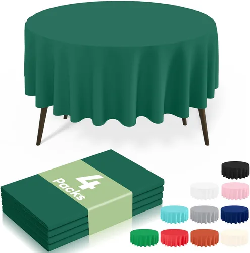 Miniatura 46 de misaya Paquete de 4 manteles desechables de plástico, mantel redondo impermeable de 84 pulgadas, a prueba de fugas y resistentes manteles Azul