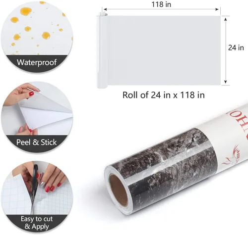 Miniatura 8 de Papel adhesivo de vinilo modelo Piedra arenisca granito, con aspecto de mármol, color negro, brillante, para decoración de pared, calcomanía, papel