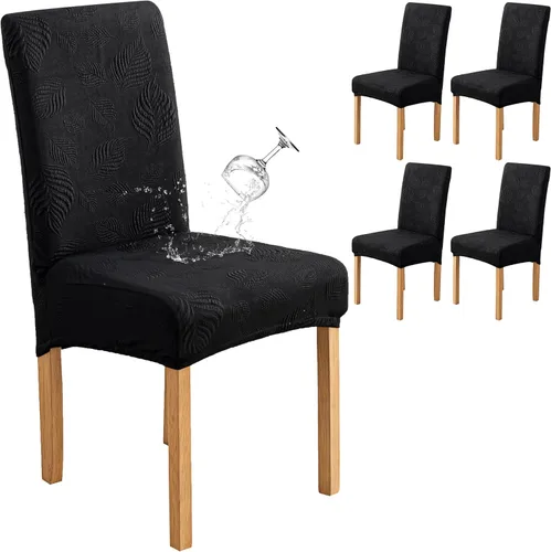 Miniatura 16 de Genina Juego de 2 fundas impermeables para sillas de comedor, fundas elásticas para sillas de comedor con hojas jacquard, protectores extraíbles