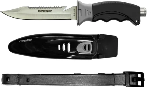 Cressi Borg, cuchillo de hoja larga para buceo y pesca submarina - Punta puntiaguda y roma Gris