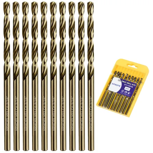 Miniatura 7 de Brocas de cobalto de 1/4 pulgada 10 piezas - Juego de brocas de metal con torsión de HPHOPE M35 HSS, brocas de trabajo de longitud y vástago recto