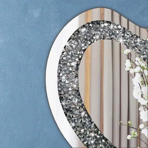 Miniatura 3 de DMDFIRST Espejo plateado en forma de corazón de cristal estrellado con diamante para decoración de pared 20x20x1 pulgadas; espejo sin marco