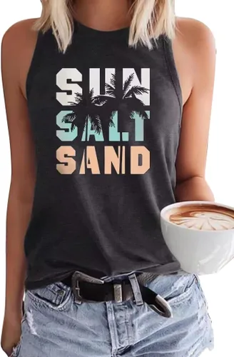 Camisetas sin mangas de verano para mujer, para vacaciones, casual, playa, hawaianas, sin mangas, ajuste básico, blusas
