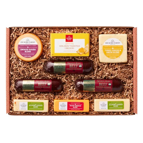 Hickory Farms Cesta de regalo de carne de res y queso (tamaño grande), juego de caja, comida de tabla de embutidos, salchicha de verano, día del