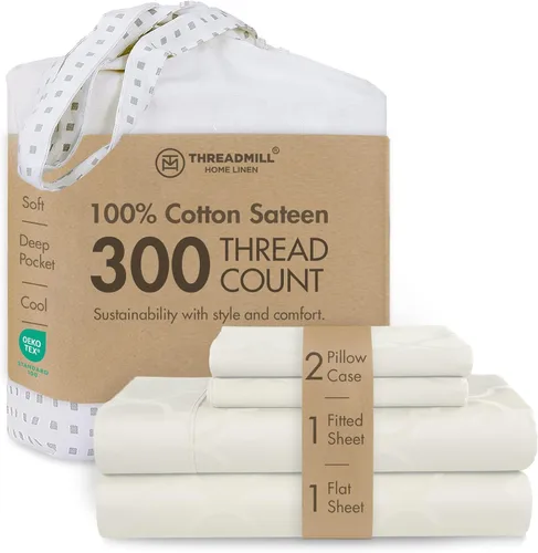 Miniatura 25 de Threadmill Sábanas 100% Algodón para Cama Tamaño King Juego de Sábanas de 4 Piezas para Cama King Suave, Transpirable y Ligero Satén de Damasco