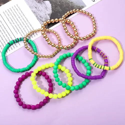 Miniatura 12 de Surfer Heishi - Pulseras apilables para mujer, apilables, de vinilo arcoíris, disco de arcilla, pulseras elásticas para la amistad, joyería bohemia