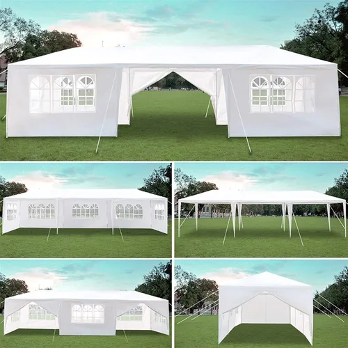 Miniatura 5 de Tienda de campaña de fiesta de 10 x 30 pulgadas, tienda de campaña de boda con 8 paredes laterales extraíbles y ventanas transparentes, tiendas