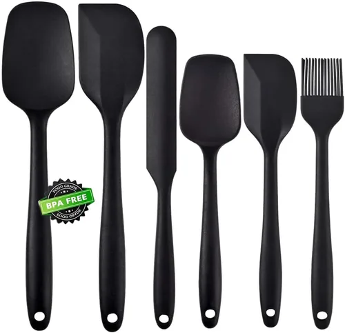 Juego de 6 espátulas de silicona, espátulas raspadoras de silicona de grado alimenticio, juego de goma a 600 °F resistentes al calor, sin BPA, juego