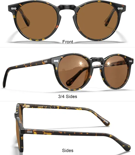 Miniatura 39 de CARFIA Gafas de sol polarizadas de acetato redondo para mujer, protección UV de cara pequeña con funda de cuero CA5288