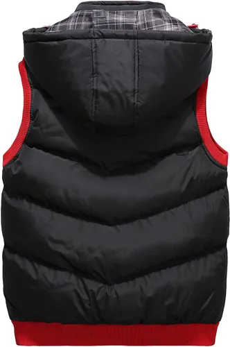 Miniatura 49 de WENKOMG1 Chaleco con capucha con doble cremallera para hombre, abrigo de color sólido, abrigo cálido y grueso, sin mangas, chaqueta suelta