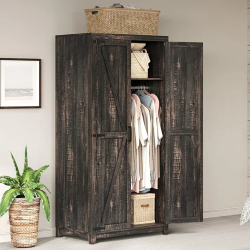 Miniatura 7 de AMERLIFE Armario de granja, clóset con 2 puertas estilo granero, gabinete de almacenamiento de 71" con barra para colgar y estante, almacenamiento