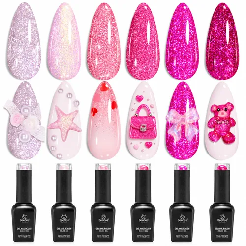 Miniatura 26 de Beetles - Kit de 6 colores de esmalte de gel de uñas, colores transparentes, translúcidos, marrón, rojo, azul, verde, naranja, primavera, lámpara