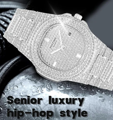 Miniatura 4 de Reloj unisex de lujo con diamantes de cristal, reloj de cuarzo de cara grande para mujer, reloj de cuarzo para hombre, color dorado, color plateado