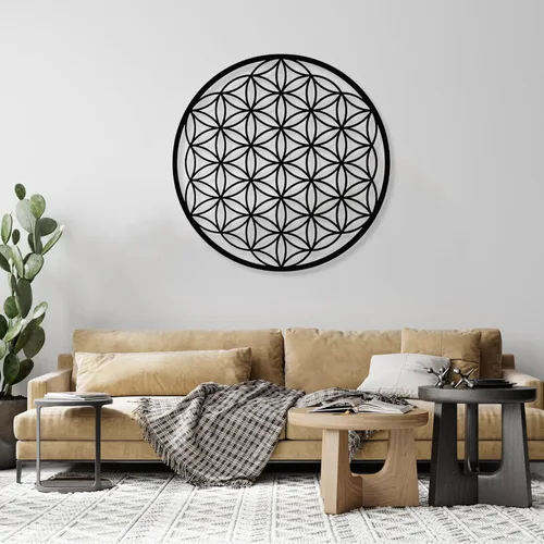 Fayholy Arte de pared de metal, flor de la vida, decoración de pared geométrica moderna, negro, 24 x 24 pulgadas | 23.6x23.6 in