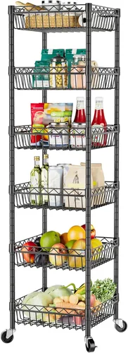 SINGAYE Estante de alambre de 6 niveles con ruedas, estantes de almacenamiento de metal, estantes ajustables para armario, baño, cestas, despensa,