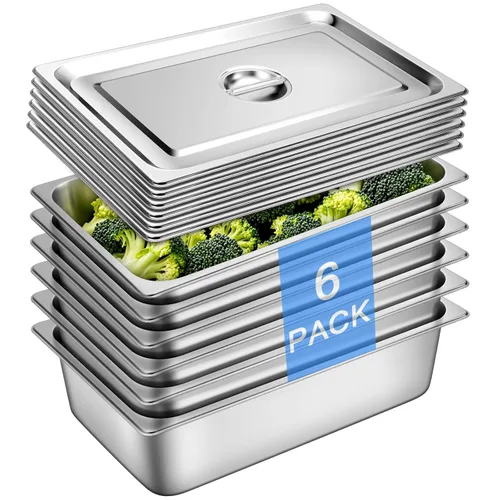 Miniatura 15 de Sartén de hotel con tapas de medio tamaño de 6.35 cm de profundidad, platos calentadores de acero inoxidable para buffet, sartén de mesa de vapor