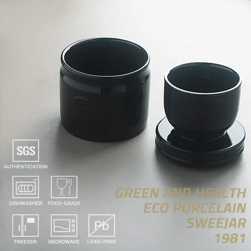 Miniatura 2 de Sweejar Recipiente para mantequilla de porcelana, plato francés con línea de agua, recipiente cerámico para mantequilla suave (Negro)