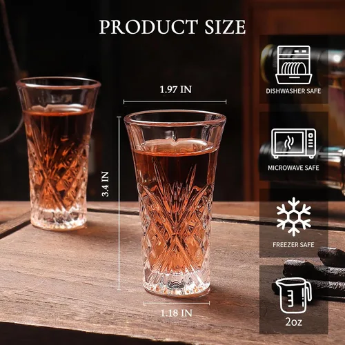 Miniatura 4 de Paquete de 6 vasos de chupito a granel con base pesada de 2 onzas pequeñas vasos de chupito para vodka, whisky, tequila, expreso, juego de licor