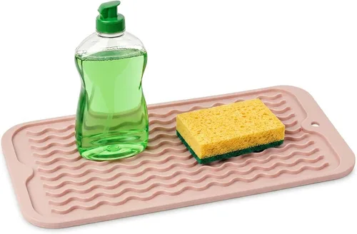 Miniatura 24 de ZLR 2 bandejas de silicona para fregadero (6 x 12 pulgadas/6.024 x 12.008 in) - Soporte estrecho para esponja para encimera de cocina - Tapete Negro