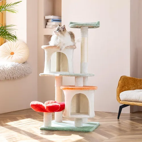 HYABi Torre de árbol de gato de 42.7 pulgadas, muebles de condominio, apartamento de felpa, hábitat de peluche, plataforma de diversión, varios