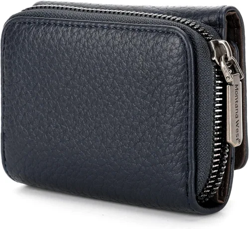 Miniatura 5 de Montana West Cartera para mujer con bloqueo RFID y bolsillo para monedas con cremallera, A azul, Vintage